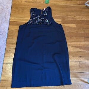 lilly pulitzer navy silky shift dress with beading
